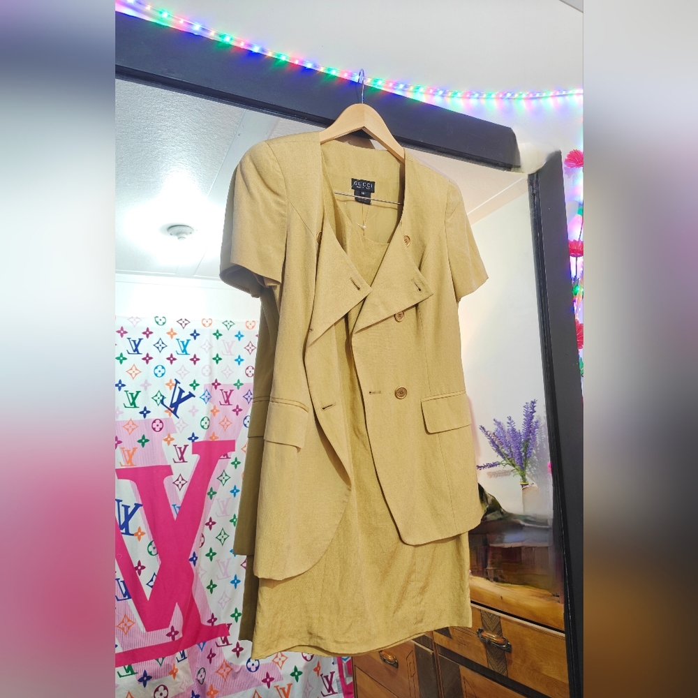 Rare Vintage Gucci Silk & Linen Dress and Jacket set